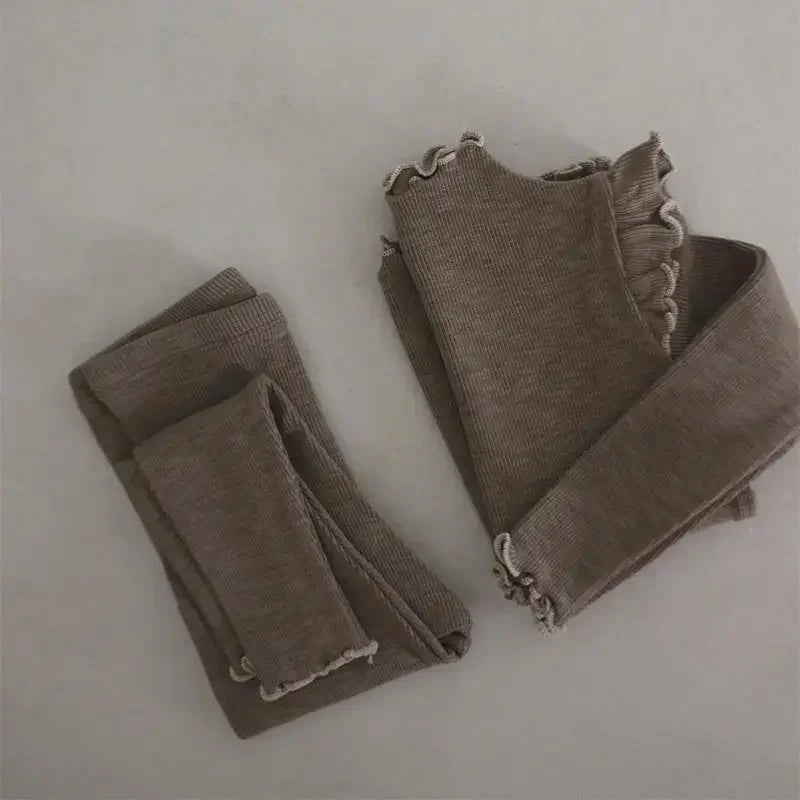 2-Delige Meisjes Set – Zachte Top met Kant & Broek – Herfst/Winter