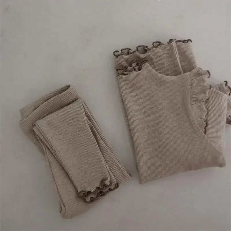2-Delige Meisjes Set – Zachte Top met Kant & Broek – Herfst/Winter
